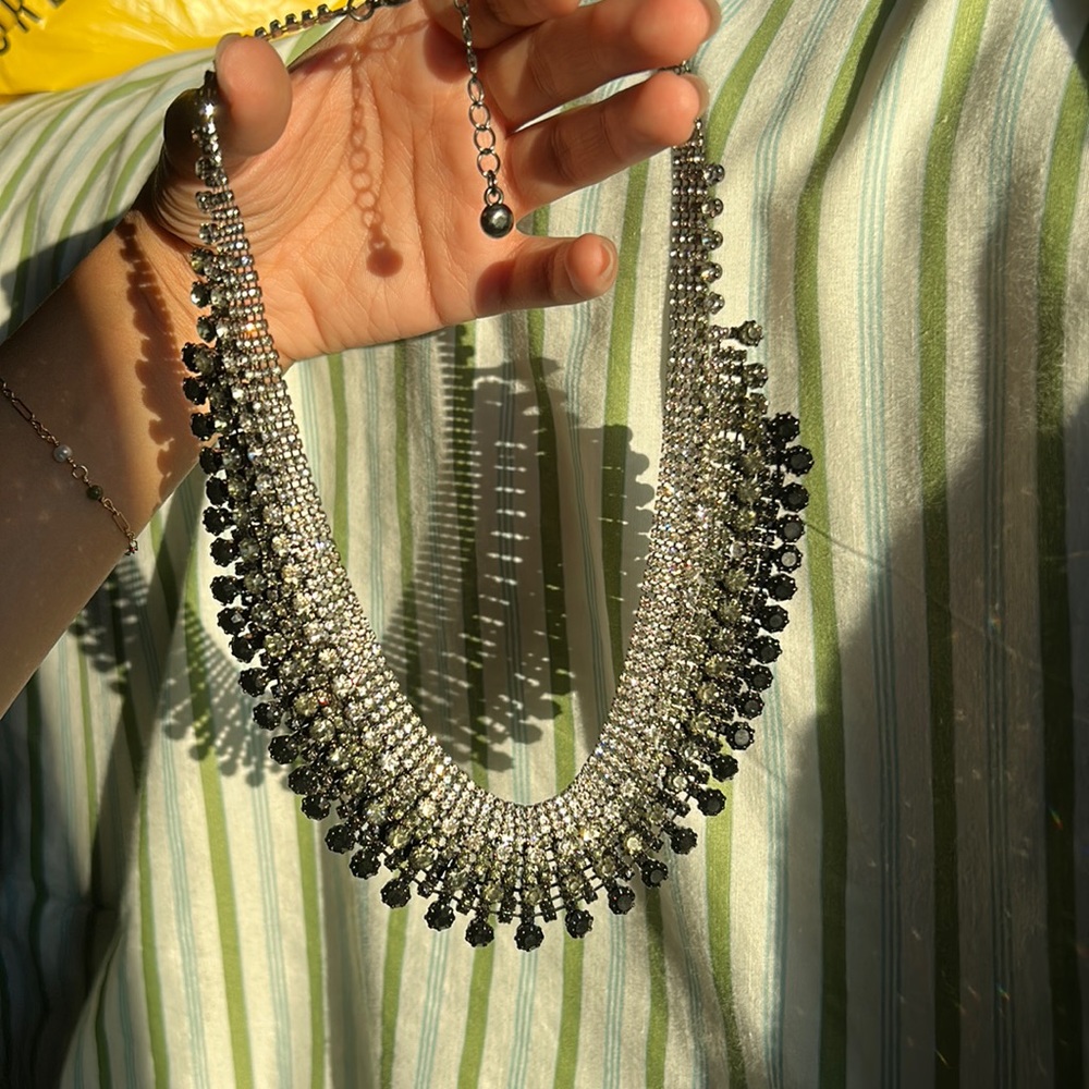 Black grey and silver statement necklace